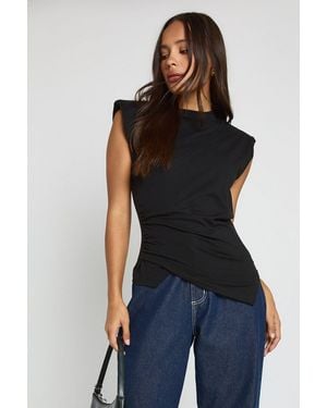 Boohoo Cap Sleeve Cinched Wrap Detail T-Shirt - Black