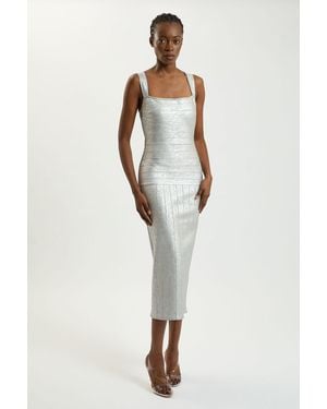 Karen Millen Foil Metallic Figure Form Bandage Strappy Knit Maxi Dress