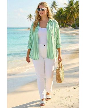 Roman Curve Stripe Buttoned Shirt - Green