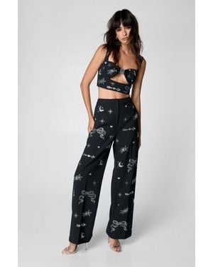 Nasty Gal Diamante Detail Straight Leg Pant - Black