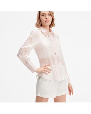 Smart & Joy Geborduurde Organza Blouse - Wit