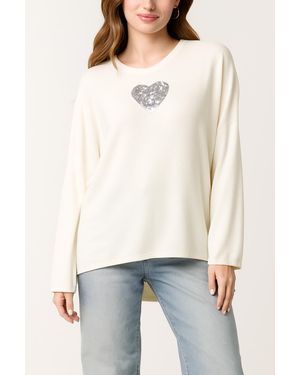 Blue Vanilla Heart Sequin Cut And Sew Top - White