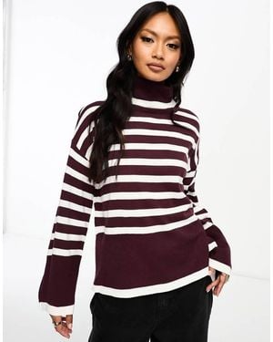 Vila Striped Roll Neck Jumper - White