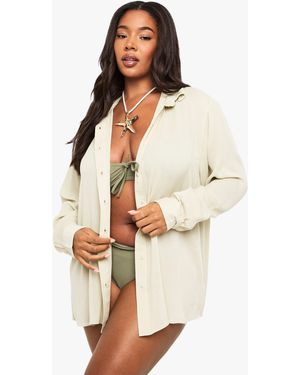 Boohoo Plus Beachwear Essentials Oversized Shirt - Natural