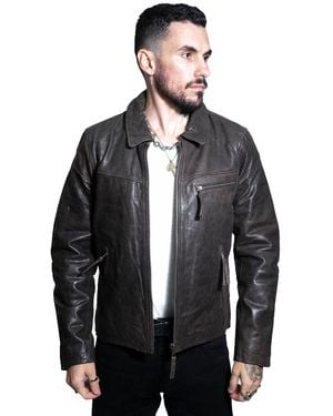 Infinity Leather Harrington Cow Hide Jacket-Lima - Grey