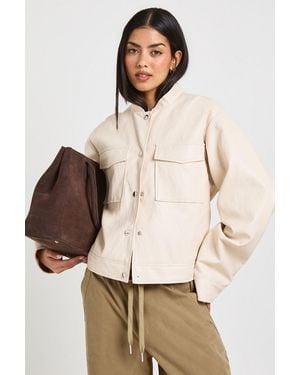 Boohoo Faux Leather Button Up Jacket - Natural