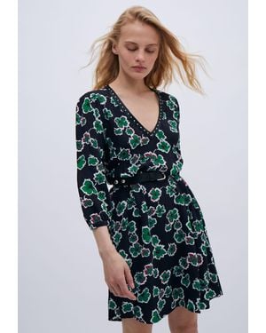 IKKS Studded Collar Floral Print Mini Dress - Black