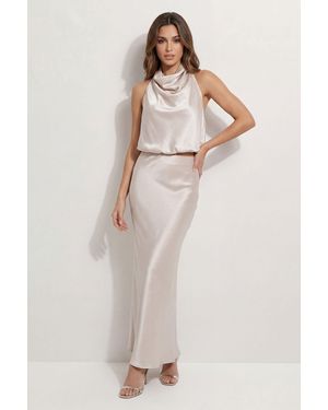 MissPap Premium Satin Draped Crop Top Co-Ord - Natural
