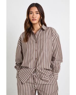 Boohoo Stripe Oversized Shirt - Brown