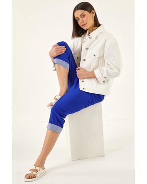 Roman Contrast Detail Cropped Stretch Trousers - Blue