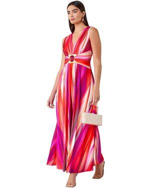 Ariella Ombre Buckle Detail Maxi Stretch Dress - Red