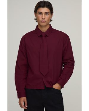 BoohooMAN Oversized Boxy Long Sleeve Shirt & Tie - Red