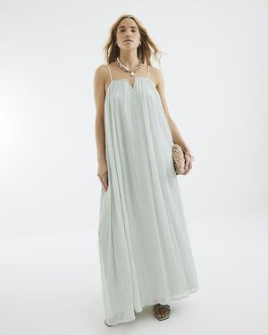 River Island Maxi Dress Sleeveless V Trim Square Neck - White