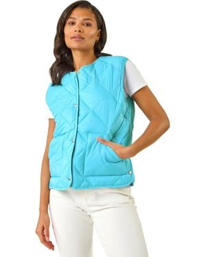 Roman Quilted Funnel Neck Lined Gilet - Blue