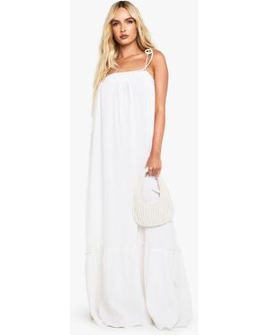 Boohoo Textured Smock Maxi Dress - White