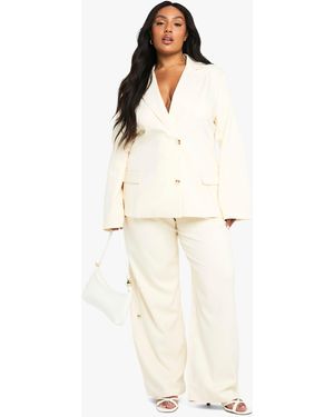 Boohoo Plus Relaxed Tailored Wide Leg Trouser - Natural