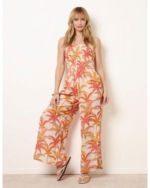 Blue Vanilla Side Split Flare Leg Tropical Jumpsuit - Orange