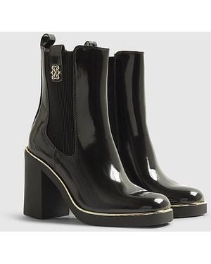 River Island Chelsea Boots Heeled Round Toe Pu - Black