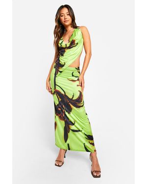 Boohoo Large Scale Floral Slinky Cowl Cami & Maxi Skirt - Green