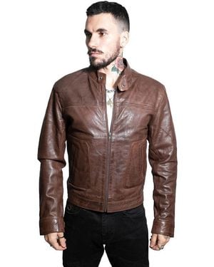 Infinity Leather Classic Fitted Biker Jacket-Austin - Brown