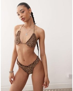 Motel Pumyla Leopard Print Triangle Bikini Top - Brown