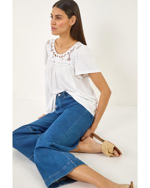 Roman Crochet Panel Stretch Top - Blue