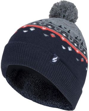 Heat Holders Thin Knit Fleece Lined Pom Pom Hat - Blue