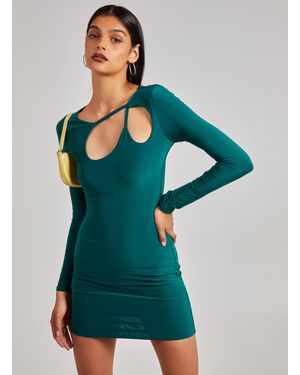 Pink Vanilla Aysmmetric Cut Out Shoulder Dress - Green