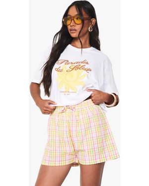 Boohoo Seersucker Bright Check Drawstring Waist Shorts - Natural