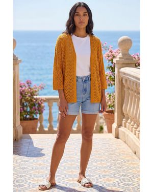 Roman Wave Stitch Detail Knit Cardigan - Orange