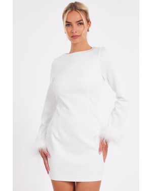 Quiz Feather Trim Mini Dress - White