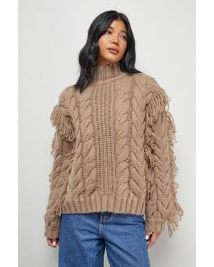 Warehouse Fringe Cross Back Cable Jumper - Natural