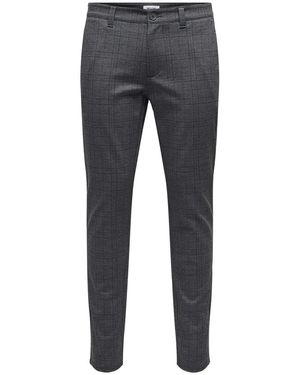 ONLY Plaid Slim Five Pocket Chinos - Grey
