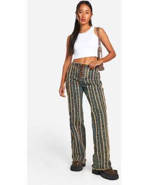 Boohoo Lace Up Distressed Seam Jeans - Blue