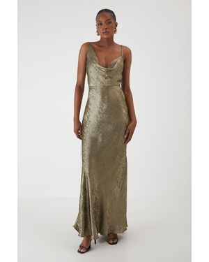 MissPap Metallic Asymmetric Cowl Dress - Natural