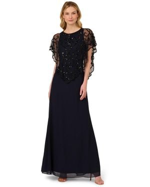 Adrianna Papell Bead Chiffon Long Dress - Blue