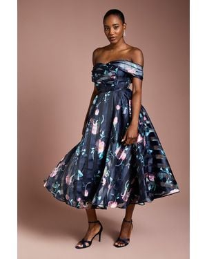 Coast Stripe Organza Pleat Top Midi Dress - Blue