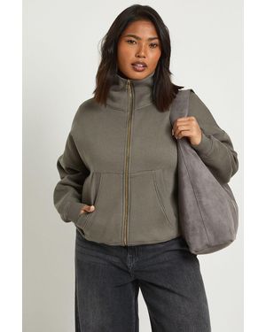 Boohoo Plus Funnel Neck Zip Up Jacket - Brown