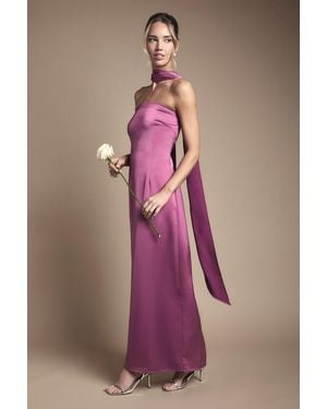 Oasis Bandeau Satin Bridesmaid Maxi Dress With Scarf - Pink