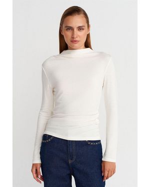 Dilvin Geribbelde Slim-Fit Halve Colblouse - Wit