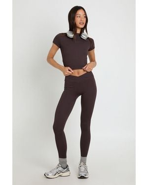 Boohoo Tall Contour Ribbed Wrap Waist Seamless Leggings - Brown