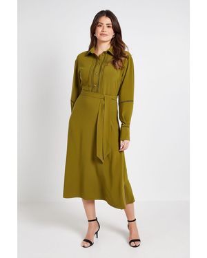 Wallis Contrast Lace Trim Shirt Dress - Green
