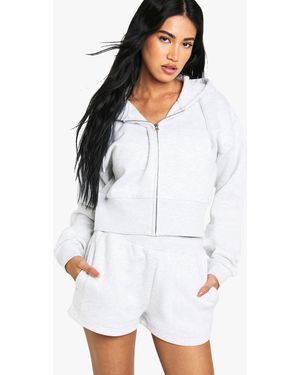 Boohoo Deep Hem Waistband Cropped Hoodie - White