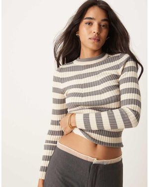 Pieces Chunky Ribbed Knit Long Sleeve Top - Grey