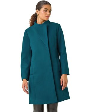 Roman Tailored Funnel Neck Pocket Detail Coat - Blue