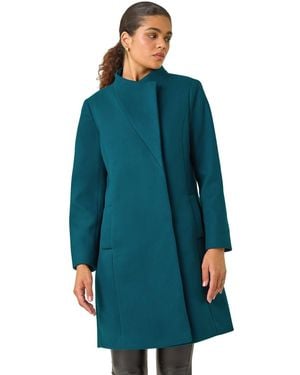 Roman Tailored Funnel Neck Pocket Detail Coat - Blue