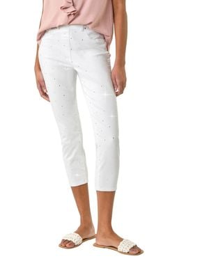 Roman Embellished Cropped Stretch Jeggings - White