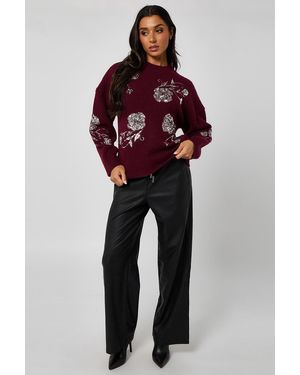 Urban Bliss Floral Sequin Embroidery Jumper - Red