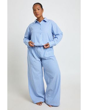 Boohoo Plus Cotton Pinstripe Pyjama Trousers - Blue