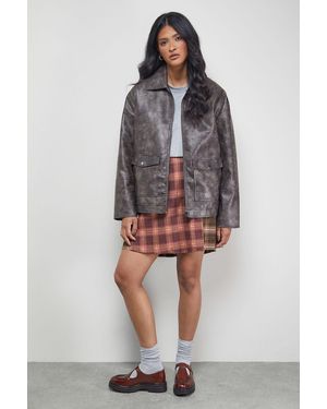 Warehouse Mixed Check Buckle Side Pleat Awkward Length Skirt - Multicolour